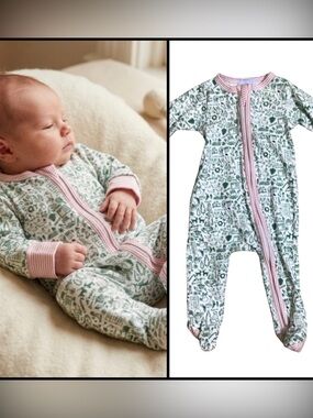 Joy Street Pima Cotton North Pole Christmas Green Baby Zip Footed Sleeper 0-3 Mo